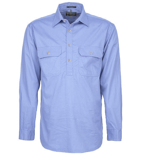 Ritemate Men's Pilbara Closed Front L/S Shirt - Pale Blue