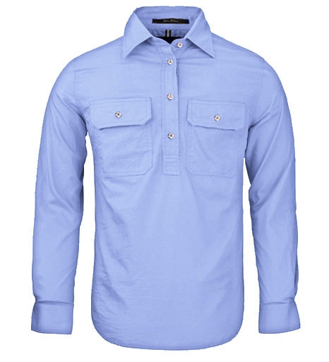 Ritemate Ladies Pilbara Closed Front L/S Shirt - Pale Blue
